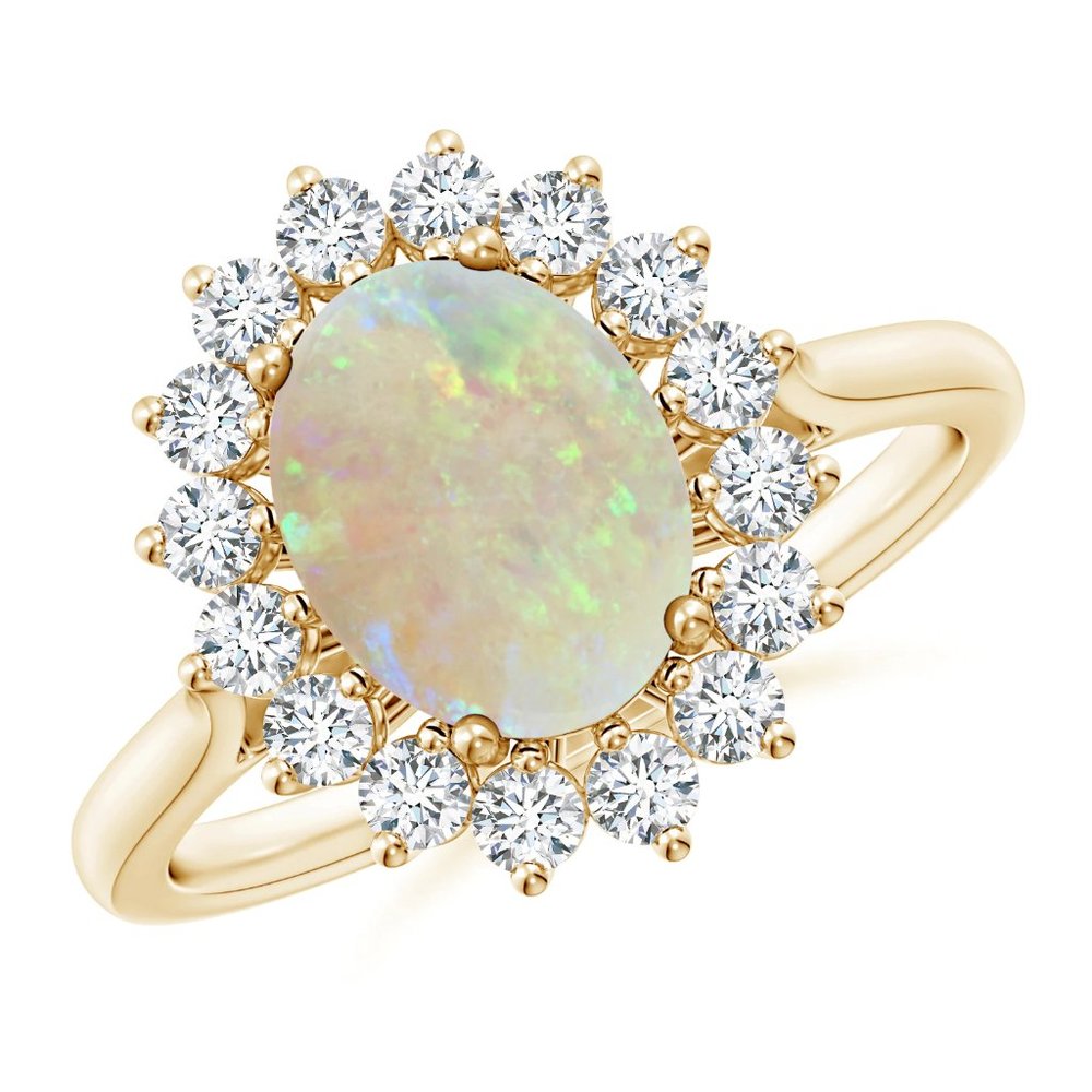 Oval Opal Ring with Floral Diamond Halo